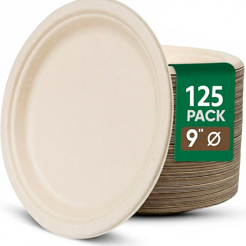 125 Platos Desechables De Papel Compostables Biodegradables Blanco