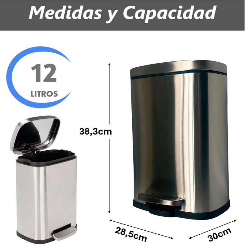 Cubo De Basura 12L Acero Inoxidable Hogar Oficina