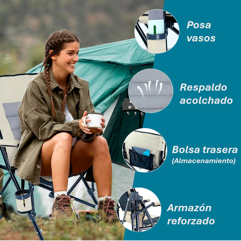 Silla Plegable De Playa Camping Picnic Porta Vasos Portátil