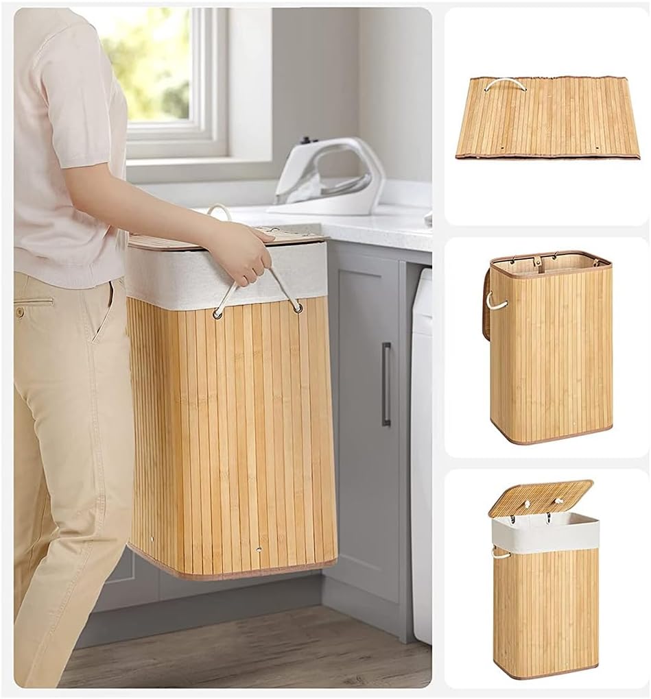 Canasto Cesto Ropa Sucia Pleglable Look Bambu Grande Tapa Im