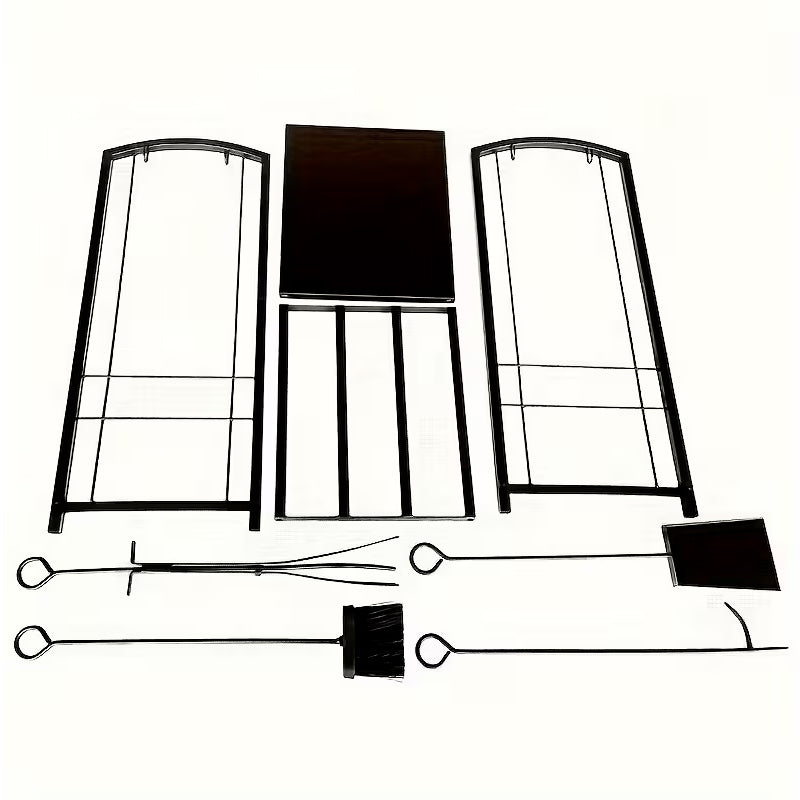 Estante de Leña para Chimenea con 4 Herramientas Interiores y Exteriores