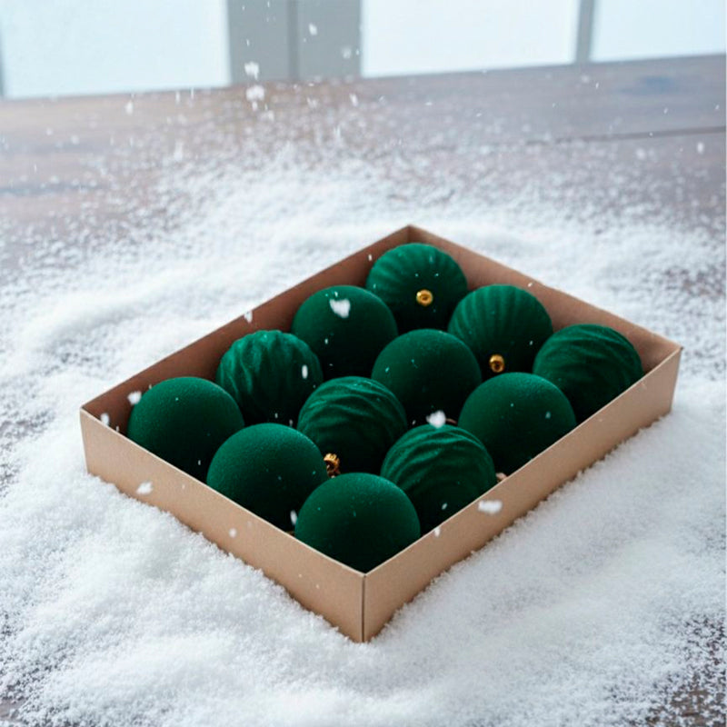 Pack 12 Esferas Bambalinas De Terciopelo Adornos Navidad Rojo Verde