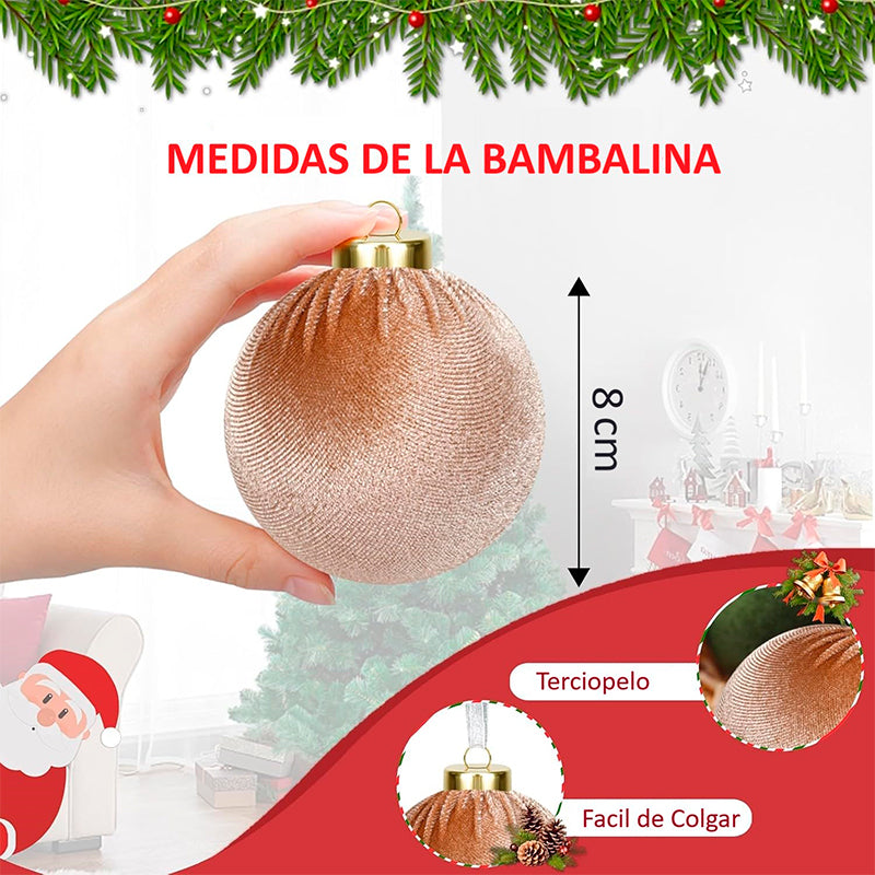 15 Esferas Navideña 8cm Bambalinas Terciopelo Adornos Arbol