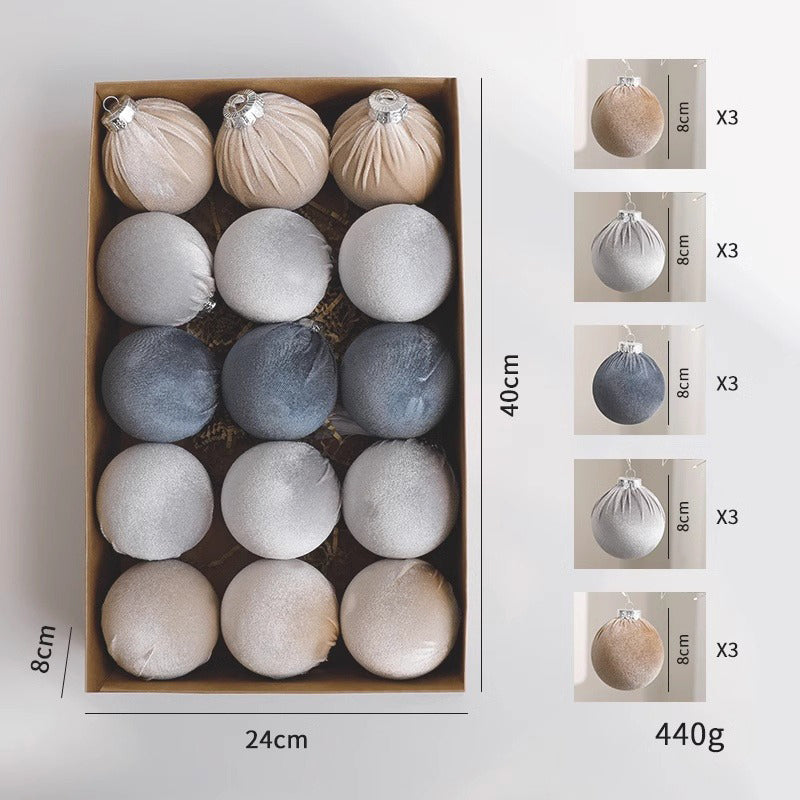 15 Esferas Navideña 8cm Bambalinas Terciopelo Adornos Arbol