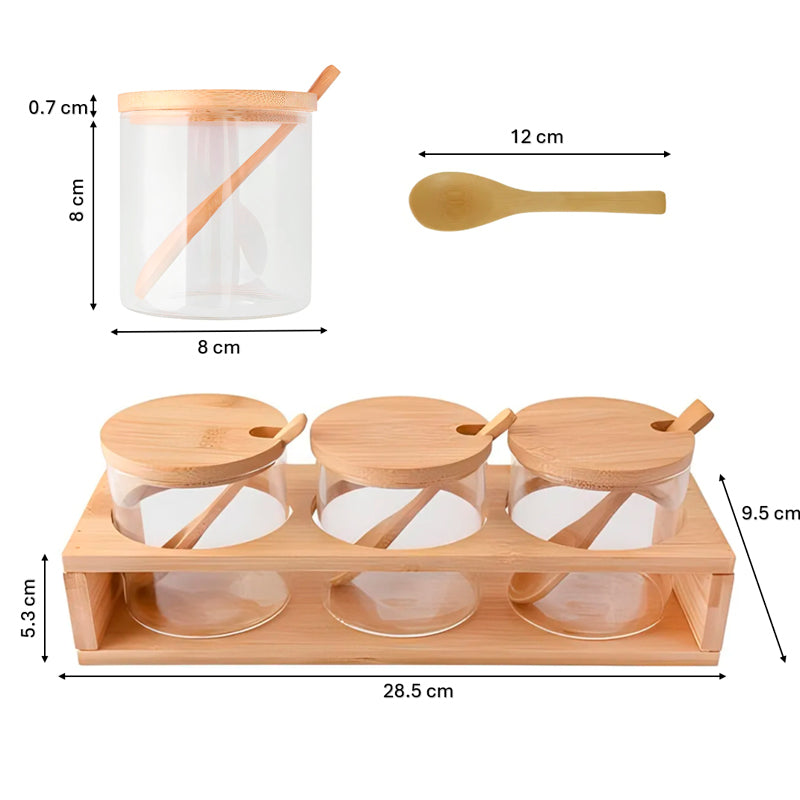 Set 3 frascos vidrio tapa bambú con Soporte Organizadores de Cocina