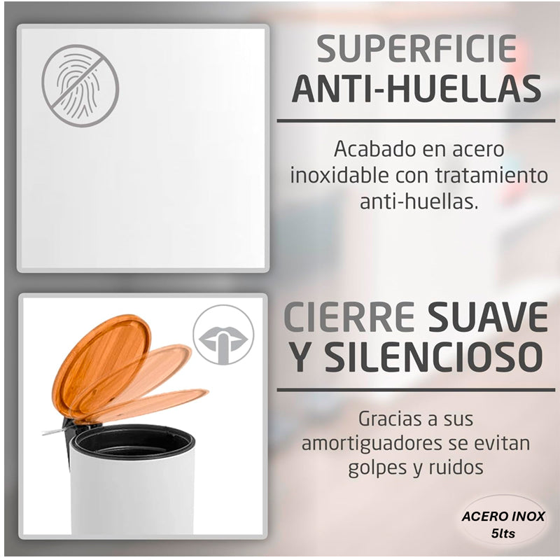 Cubo De Basura De Acero Inoxidable 5 Litros Basurero Pedal Baño Cocina