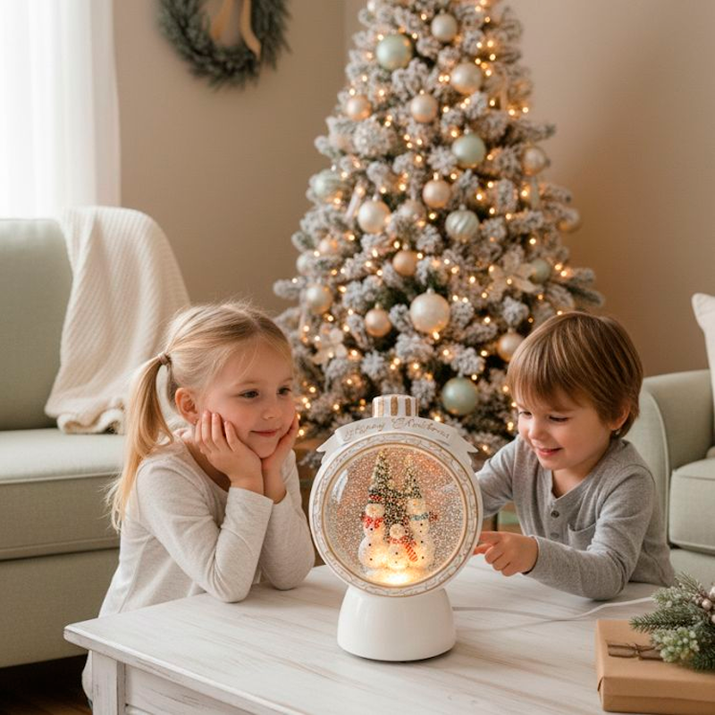 Adornos Navideños Caja De Música Globo Con Copos De Nieve