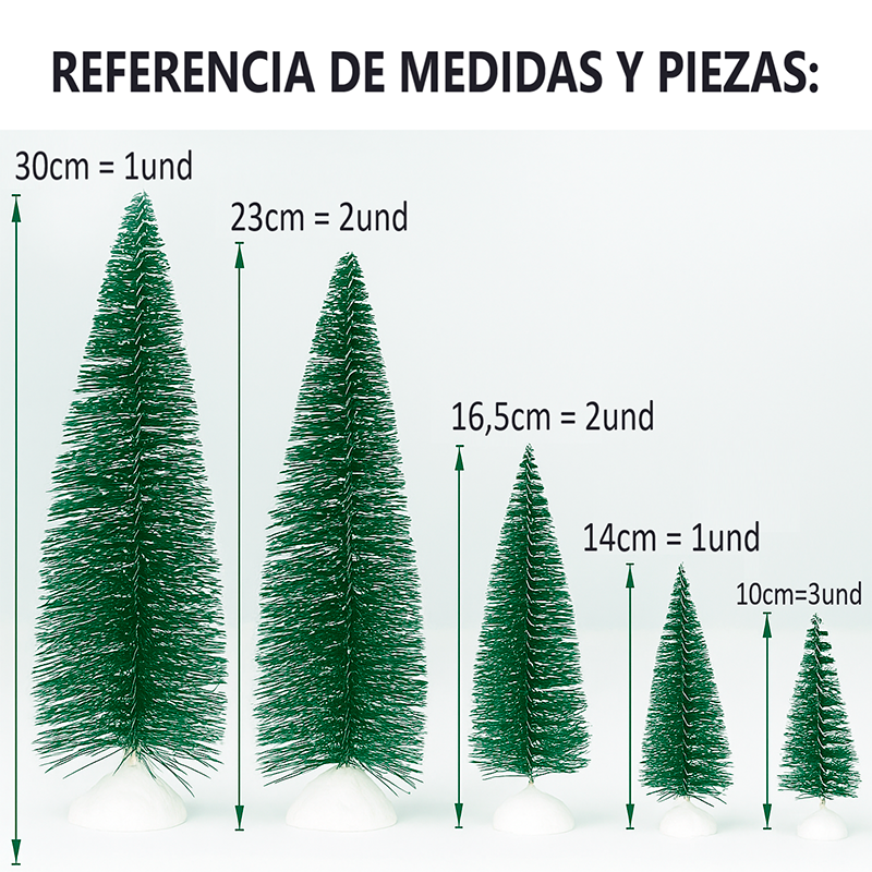 Set 9 Mini Arbol De Navida 9 Pinos Pequeños Decorativo - Verde
