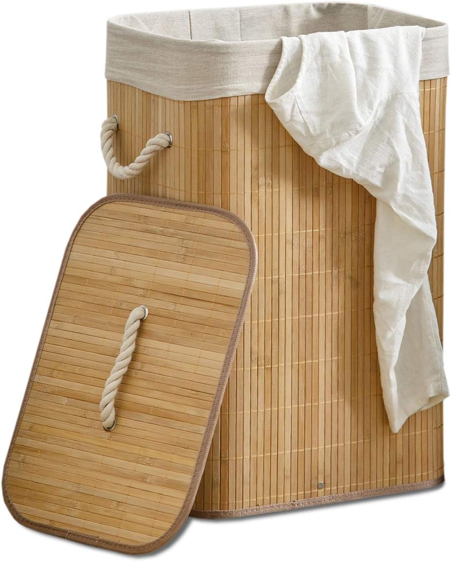 Canasto Cesto Ropa Sucia Pleglable Look Bambu Grande Tapa Im