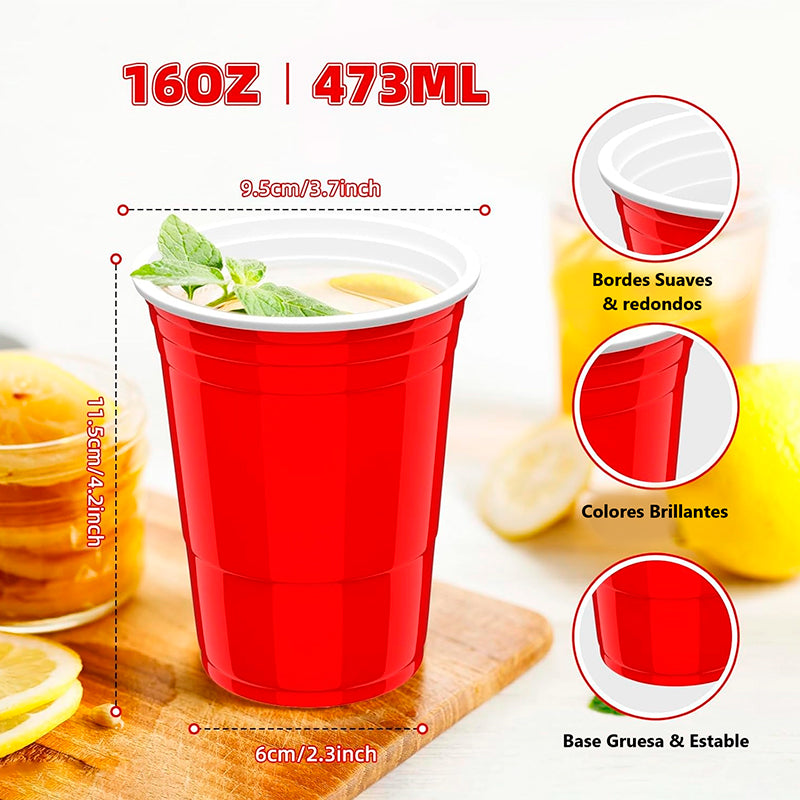 50 Vasos Plasticos Vaso Desechable Grande Rojos Fiesta 473ml