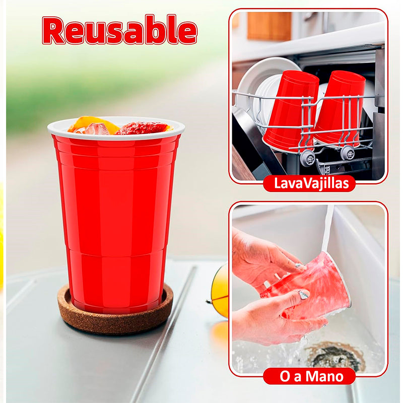 50 Vasos Plasticos Vaso Desechable Grande Rojos Fiesta 473ml