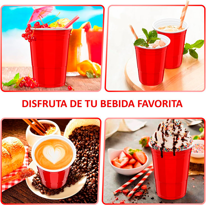 50 Vasos Plasticos Vaso Desechable Grande Rojos Fiesta 473ml