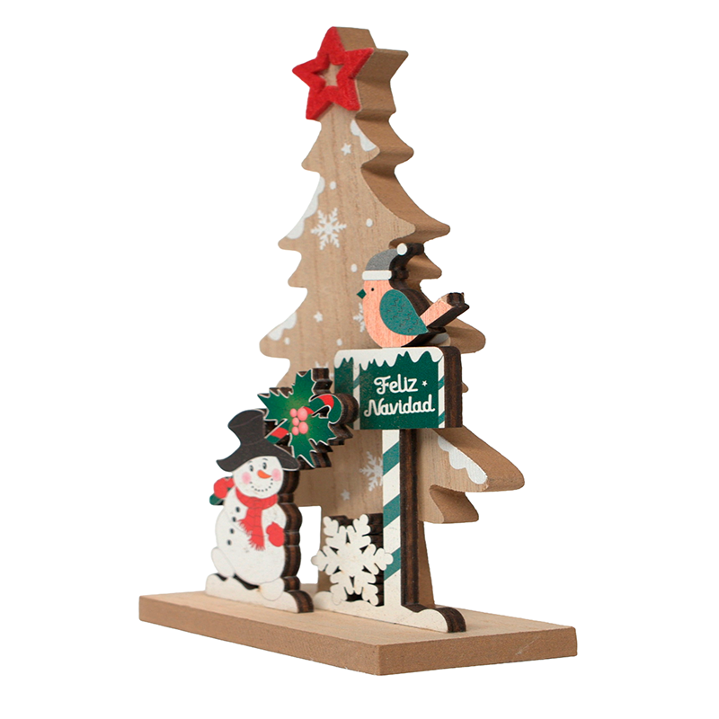 Adorno Navideño 22x11cm Mdf Hombre De Nieve Arbol De Navidad
