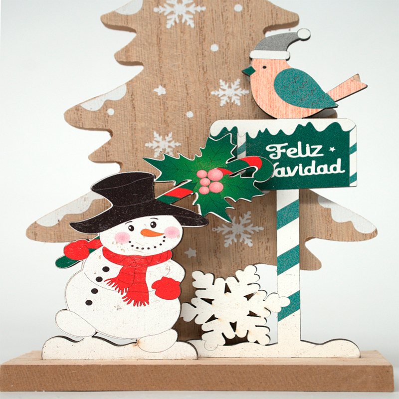 Adorno Navideño 22x11cm Mdf Hombre De Nieve Arbol De Navidad
