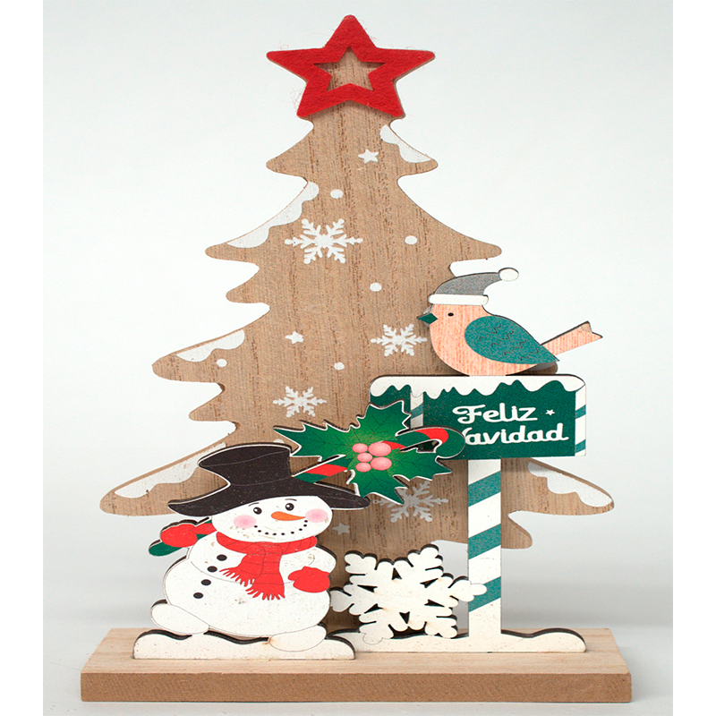 Adorno Navideño 22x11cm Mdf Hombre De Nieve Arbol De Navidad