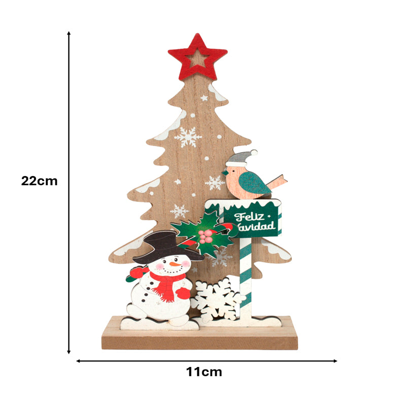 Adorno Navideño 22x11cm Mdf Hombre De Nieve Arbol De Navidad