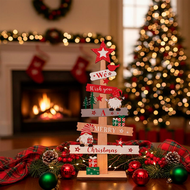 Adorno De Navidad Arbolito De Madera Con Nomo 30*10cm - Madera