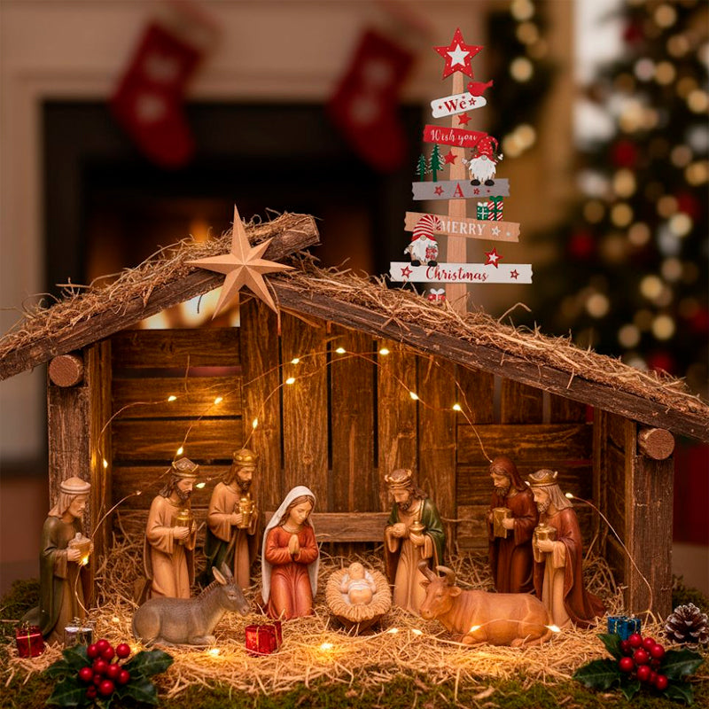 Adorno De Navidad Arbolito De Madera Con Nomo 30*10cm - Madera