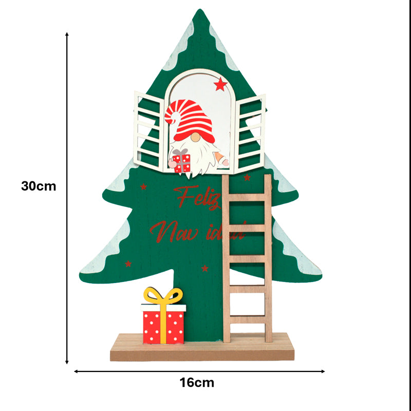 Adorno De Navidad Arbolito De Madera Con Nomo 30*16cm