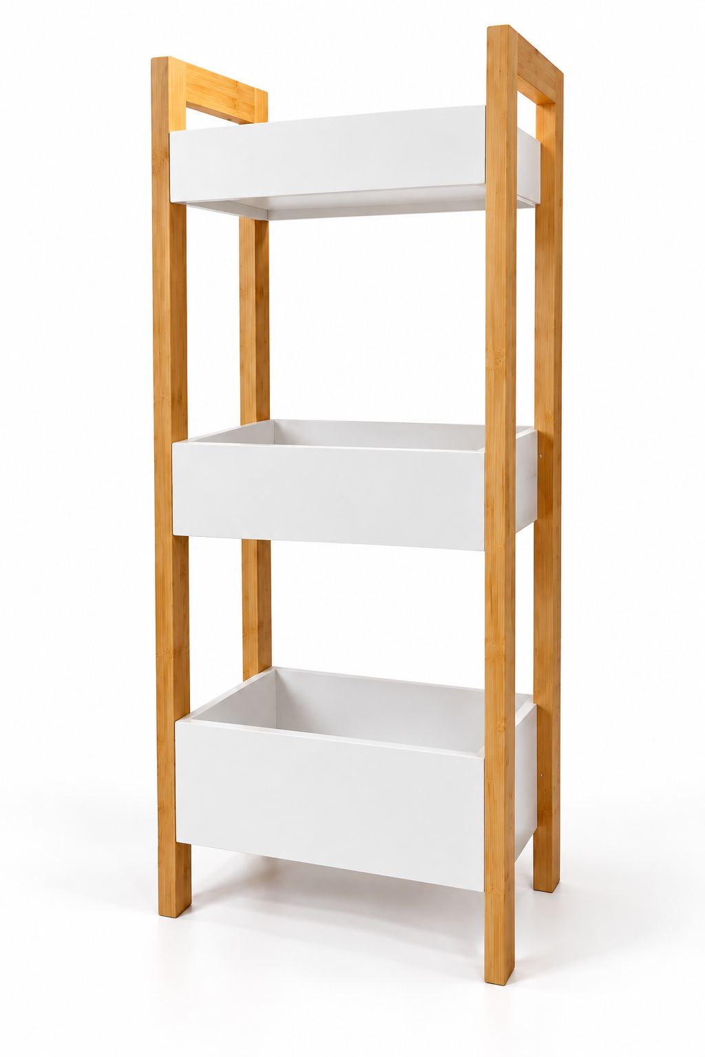 Mueble Baño Cocina 3 Niveles Con Cestas Estante Hogar Bambú Blanco