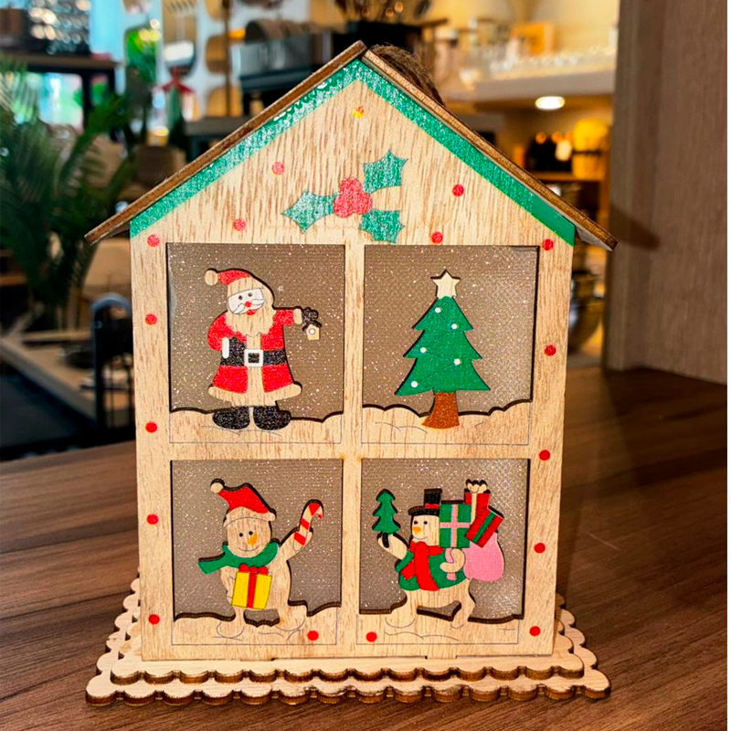 Casita Navideña Iluminada de Madera Adorno Navidad