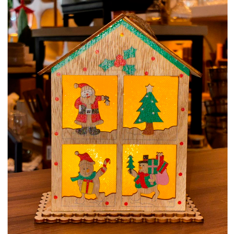 Casita Navideña Iluminada de Madera Adorno Navidad