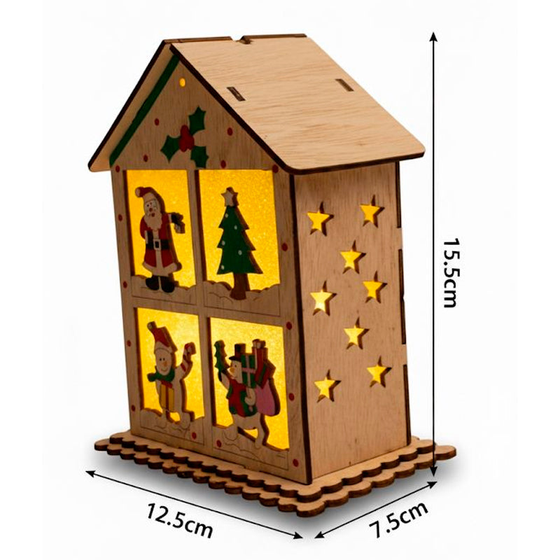 Casita Navideña Iluminada de Madera Adorno Navidad