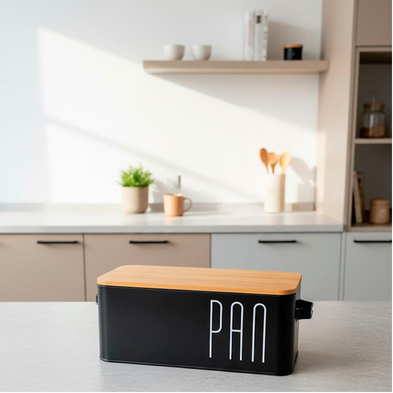 Paneras Caja de Pan Caja Acero Inoxidable con Tapa Tabla De Cortar De Bambú