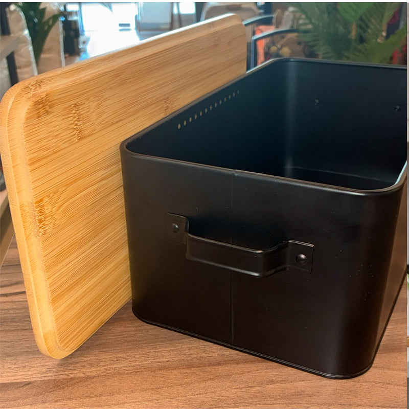 Paneras Caja de Pan Caja Acero Inoxidable con Tapa Tabla De Cortar De Bambú