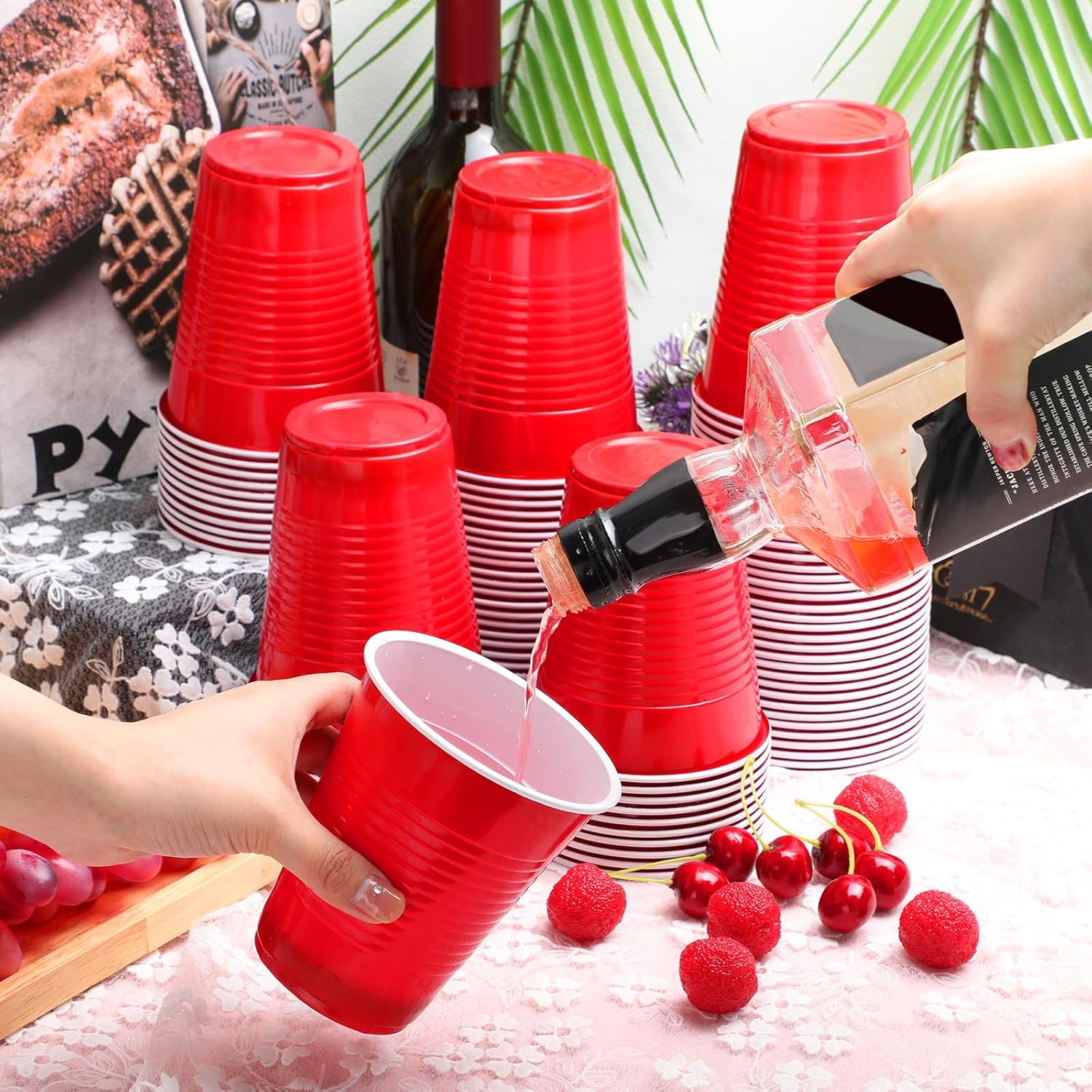 50 Vasos Plasticos Vaso Desechable Grande Rojos Fiesta 473ml