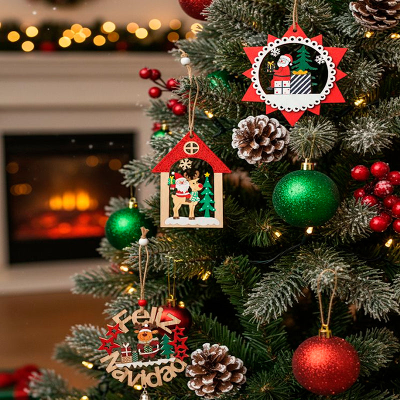 Adorno De Navidad Madera Decoracion De Pascua Para Arbolito 10cm