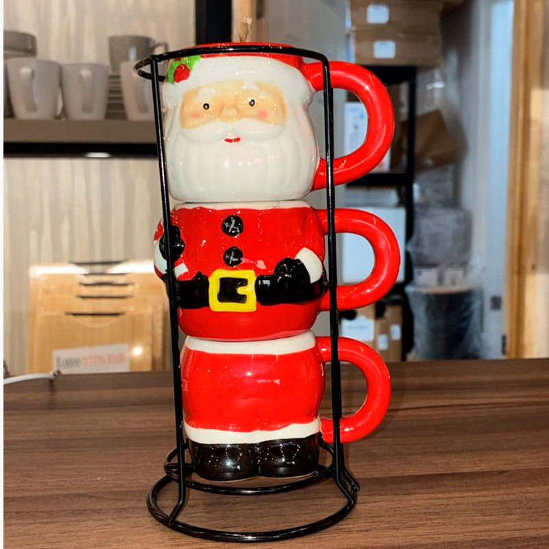 Set 3 Tazas De Cafe Mug De Viejito Pascuero Adorno Navidad Rojo