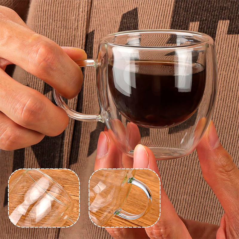 6 Taza Mug Espresso De Vidrio Doble Pared Para Café Té 80 ML
