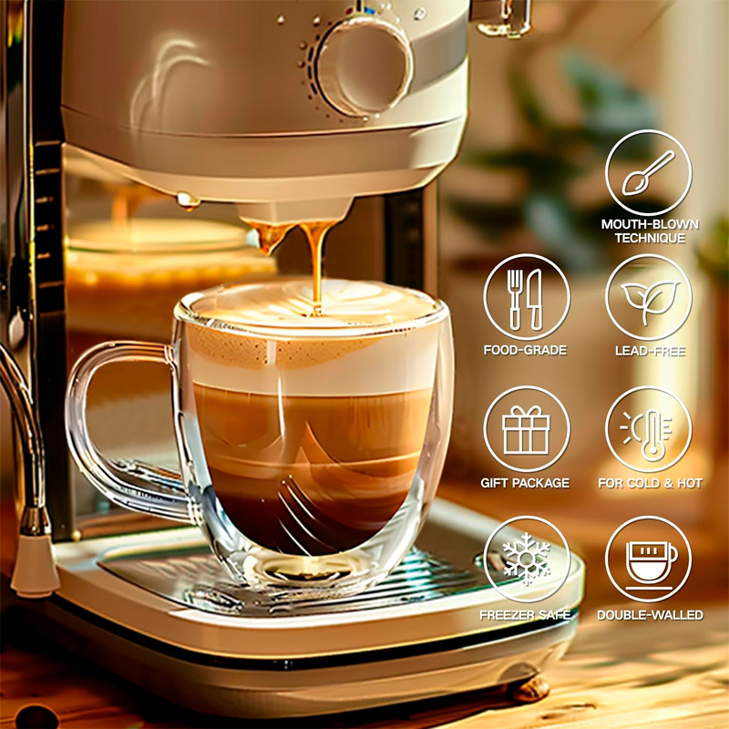 6 Taza Mug Espresso De Vidrio Doble Pared Para Café Té 80 ML