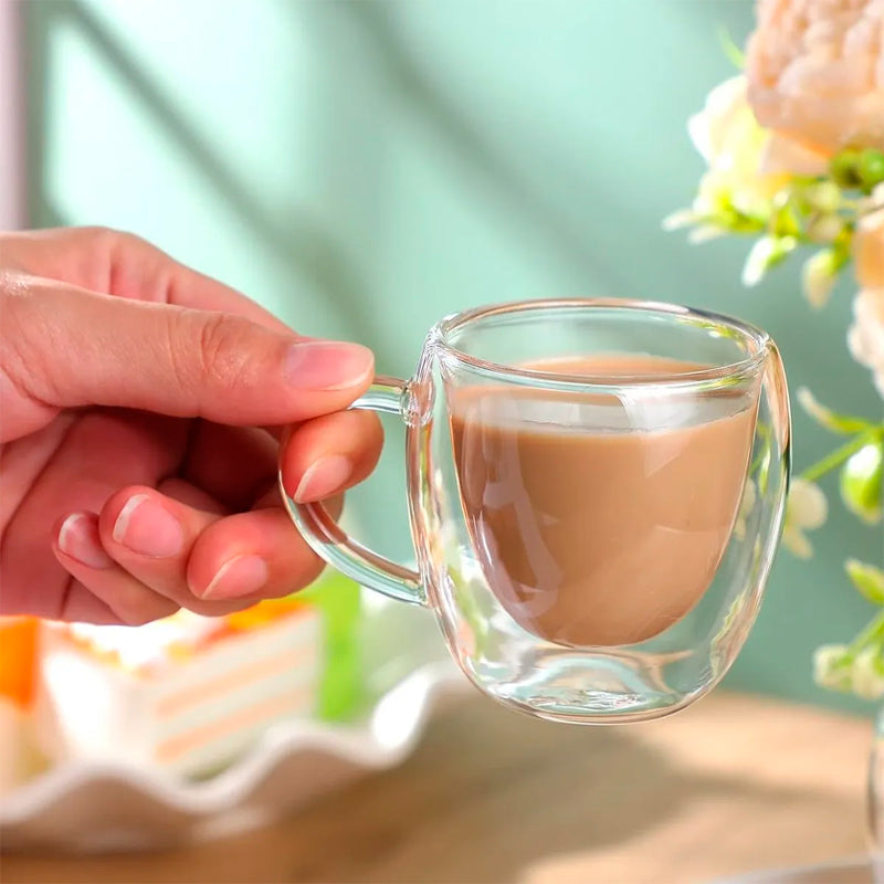 6 Taza Mug Espresso De Vidrio Doble Pared Para Café Té 80 ML