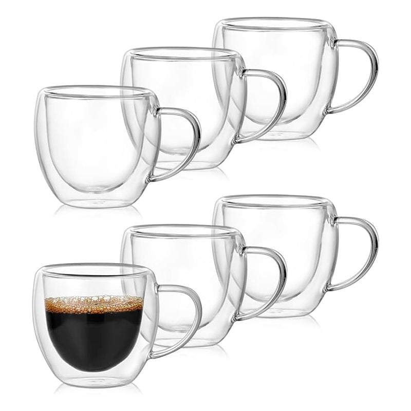 6 Taza Mug Espresso De Vidrio Doble Pared Para Café Té 80 ML