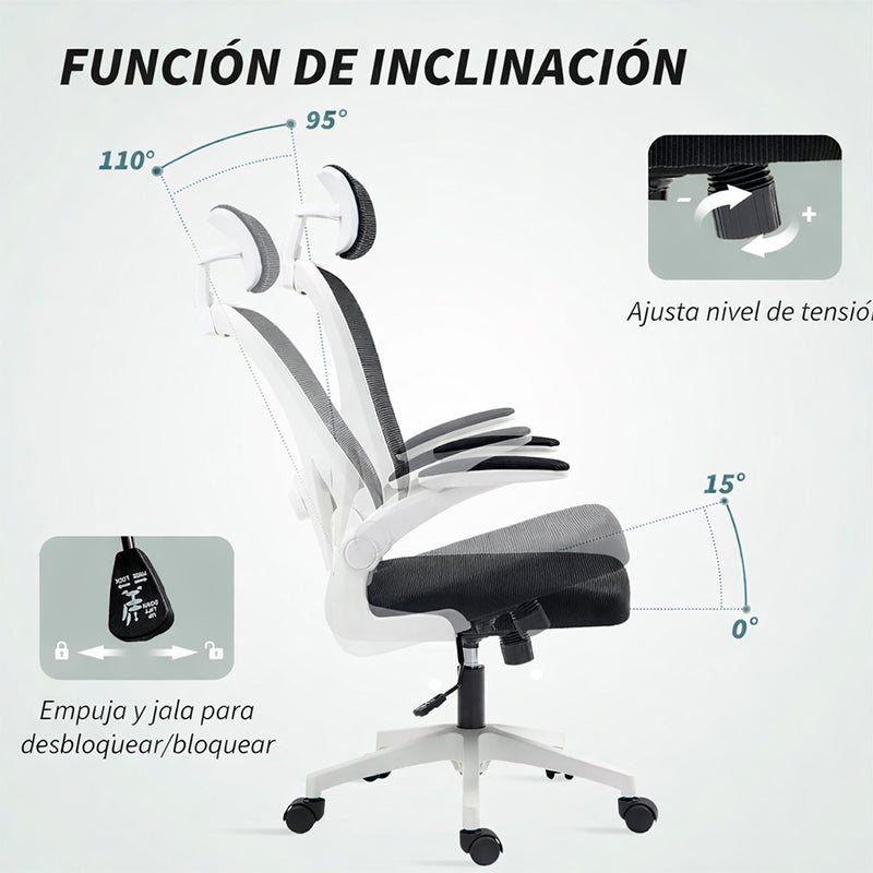 Silla De Oficina Ergonómica Con Reposacabezas Soporte Lumba
