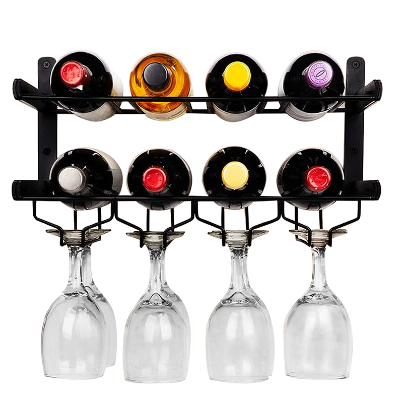 Rack de Almacenamiento de Vino Estante Flotante 2 niveles Soporte para Botellas de Vino y Copas