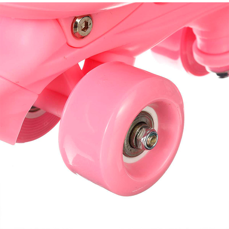 Patines 4 Rueda Rosa Ajustable Para Niña + Kit De Proteccion Rosado