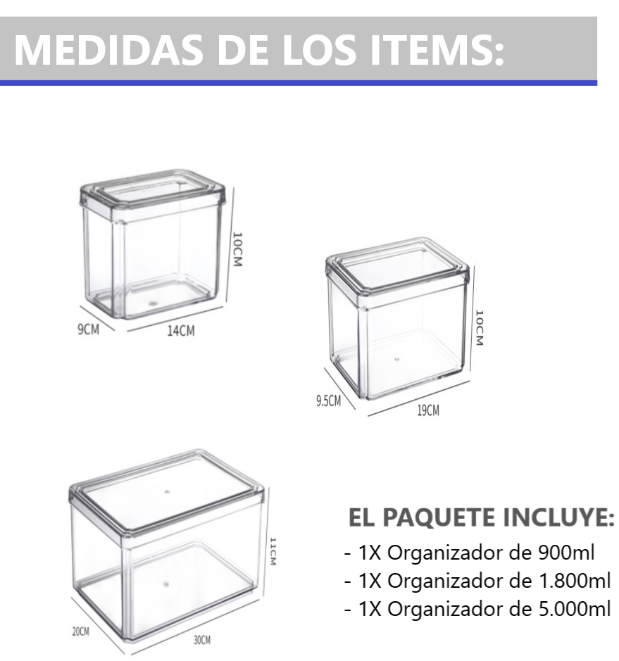 Pack de 3 Cubos Apilables Para Refrigerador Cooler Organizador Nevera