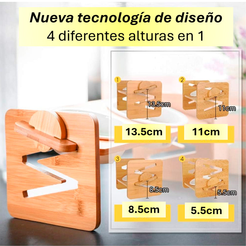 Comedero Elevado para Mascotas Cuenco Ajustable de Bambu Natural para Perros y Gatos