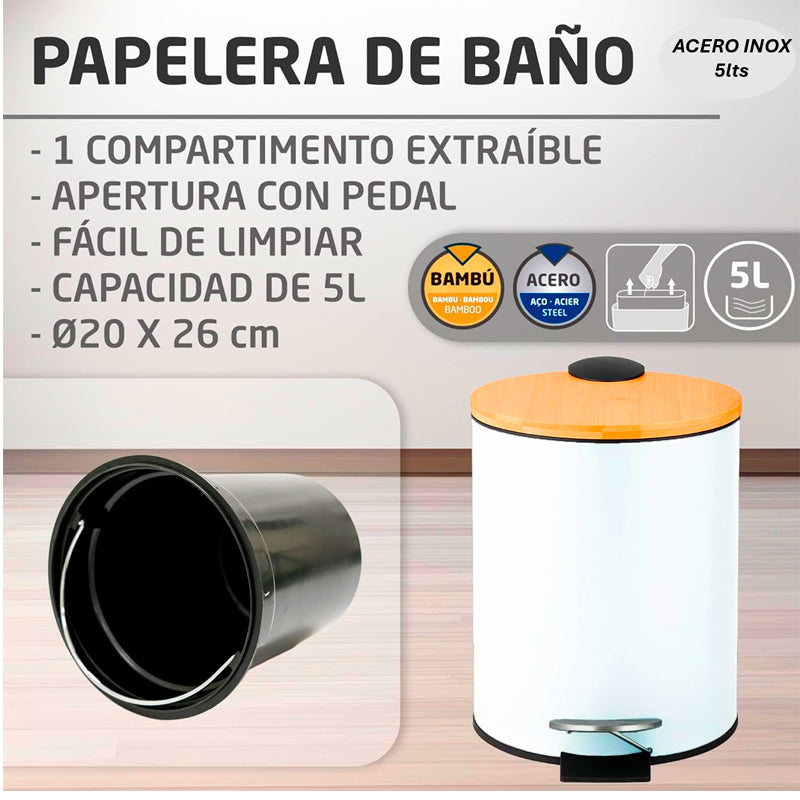Cubo De Basura De Acero Inoxidable 5 Litros Basurero Pedal Baño Cocina
