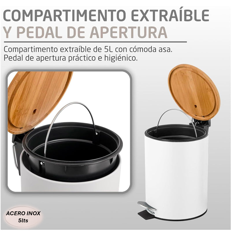 Cubo De Basura De Acero Inoxidable 5 Litros Basurero Pedal Baño Cocina