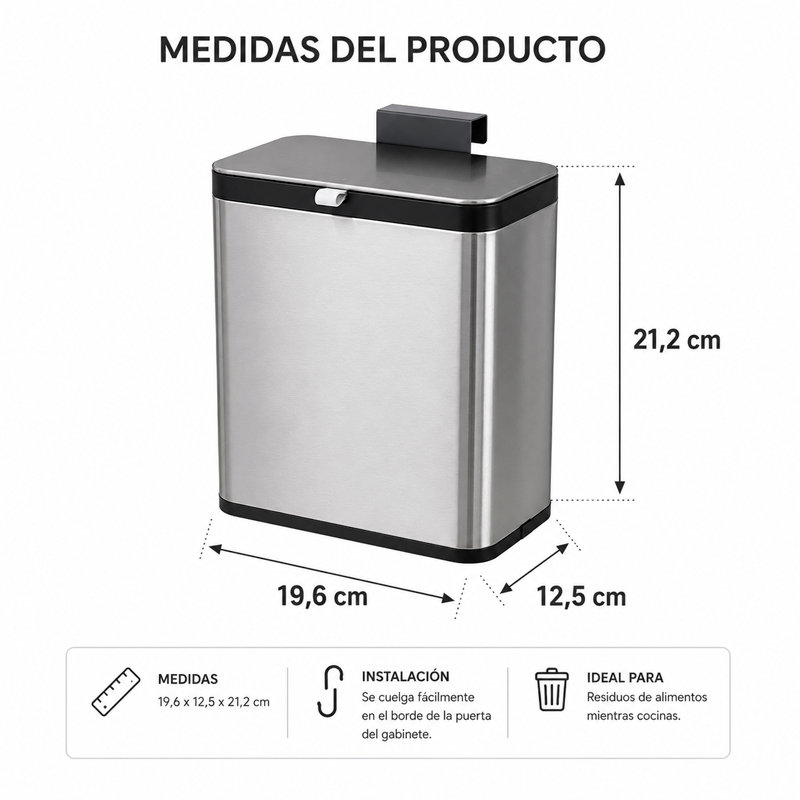 Cubo De Basura Colgante Tapa Para Armario Cocina Dormitorio Plateado