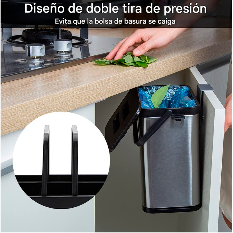 Cubo De Basura Colgante Tapa Para Armario Cocina Dormitorio Plateado