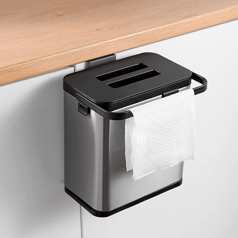 Cubo De Basura Colgante Tapa Para Armario Cocina Dormitorio Plateado