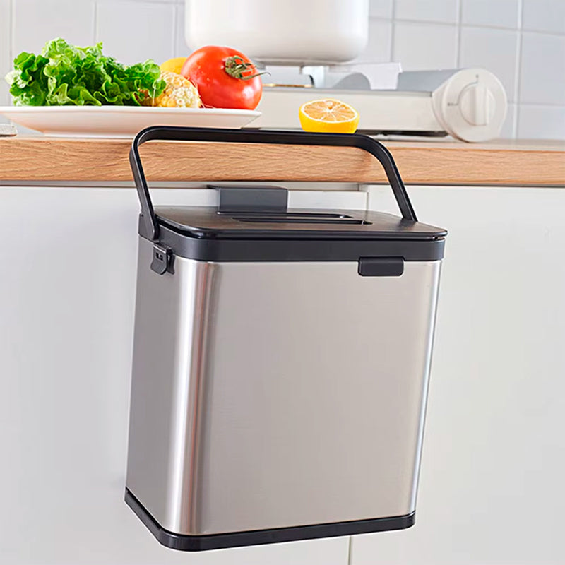 Cubo De Basura Colgante Tapa Para Armario Cocina Dormitorio Plateado