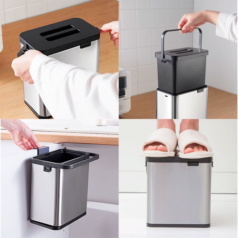 Cubo De Basura Colgante Tapa Para Armario Cocina Dormitorio Plateado