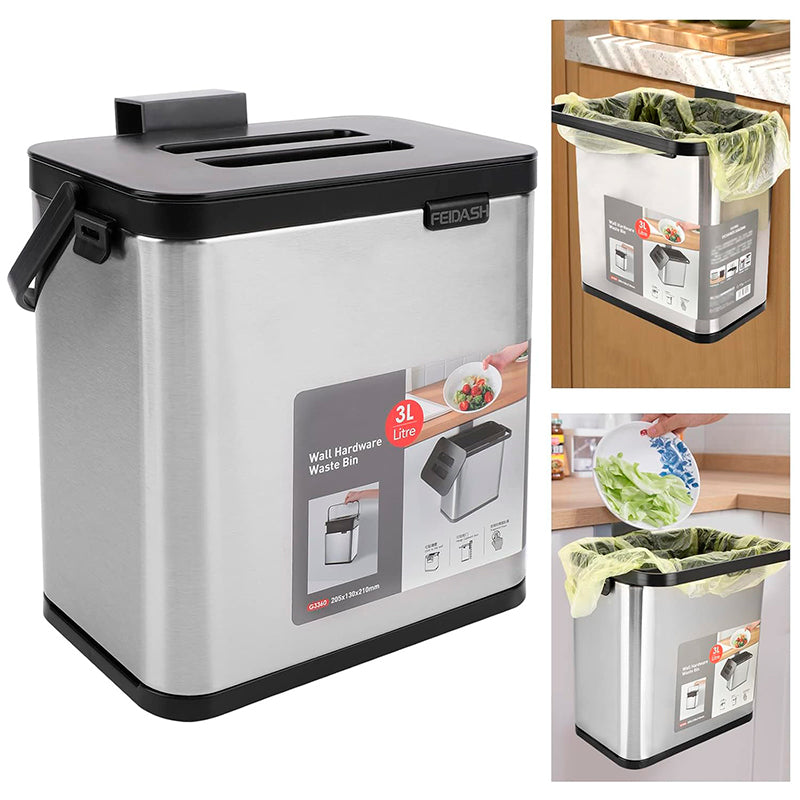 Cubo De Basura Colgante Tapa Para Armario Cocina Dormitorio Plateado