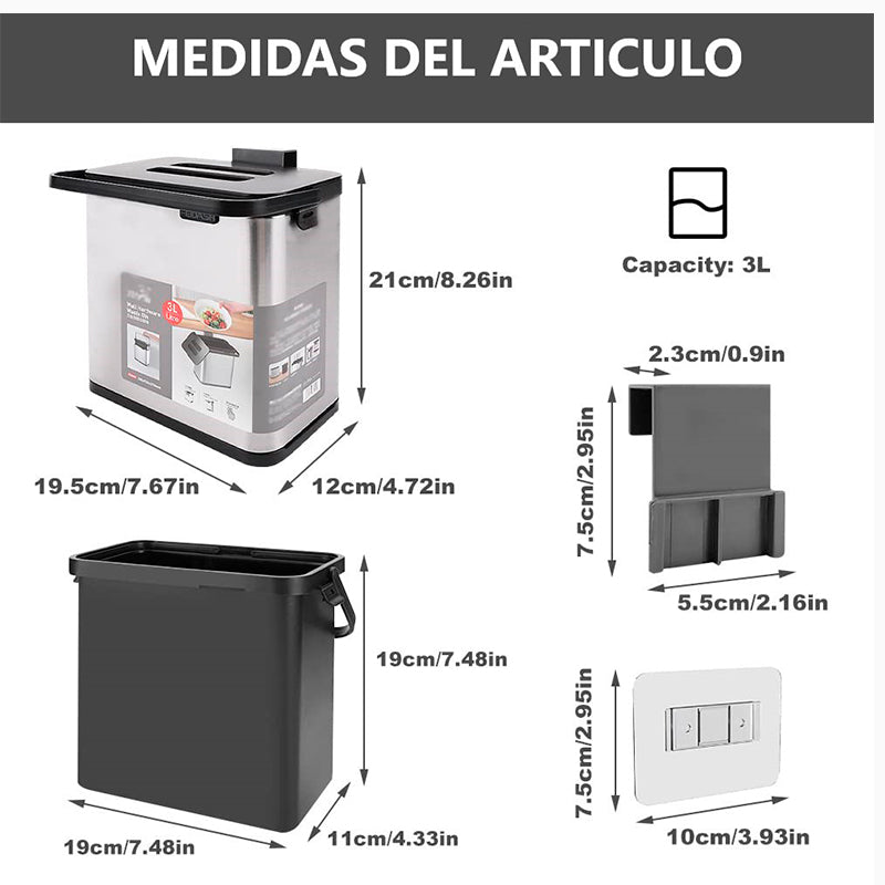 Cubo De Basura Colgante Tapa Para Armario Cocina Dormitorio Plateado